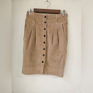 Zara - Skirt Women's XS ,Tan Pleated Pencil Skirt Knee-Length Corduroy, 98%Cotto